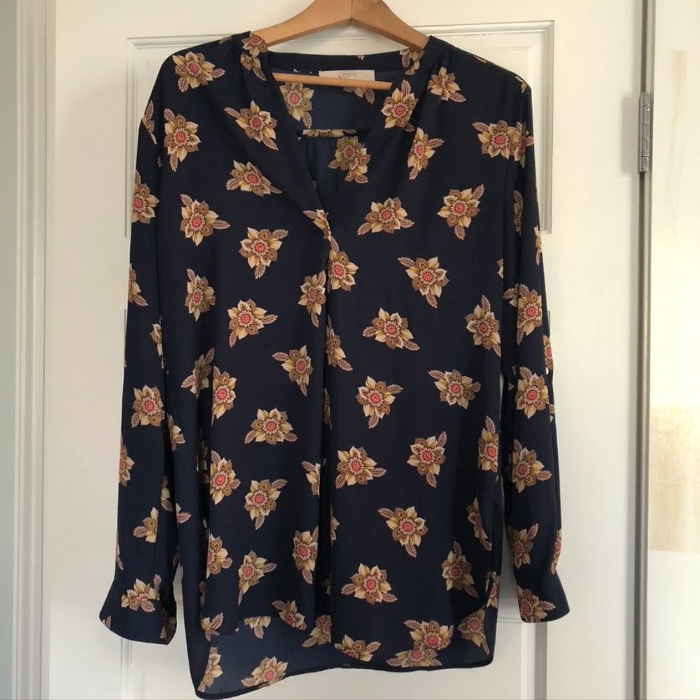 LOFT Floral Print Tunic Blouse - M